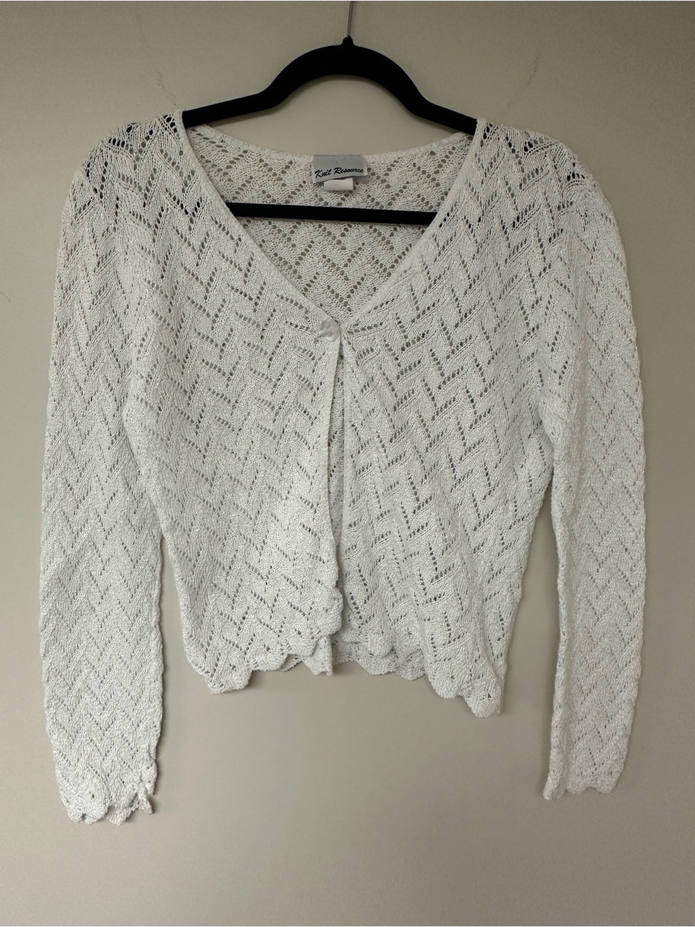 Vintage Openwork V-Neck Scalloped Cardigan
